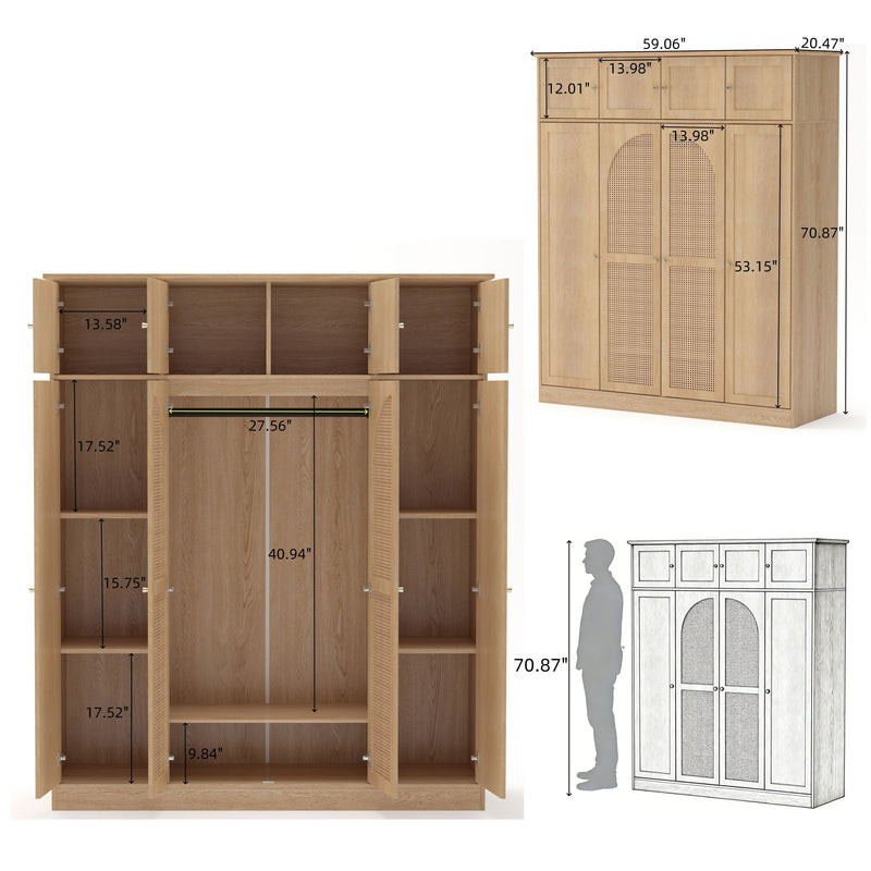 8 Door Armoire Wardrobe With Adjustable Shelves And Hanging Rod