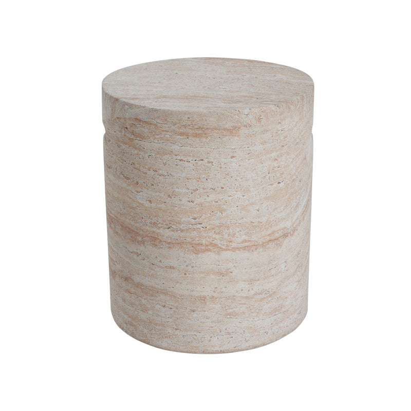 Modern Concrete Side Table With Travertine, Indoor / Outdoor Use - Beige