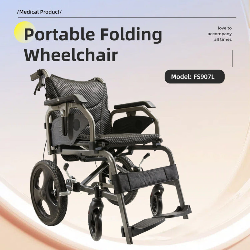 Lightweight Foldable Transport Wheelchair For Adults, Square Tube Design
