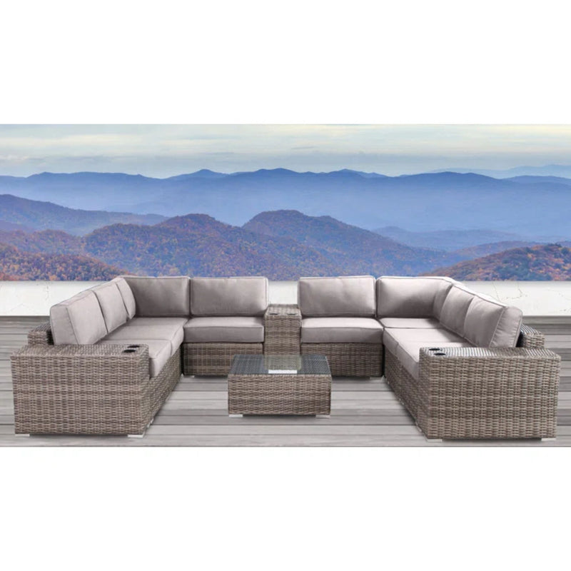 Modern Patio Rattan Sectional Set With Cushions