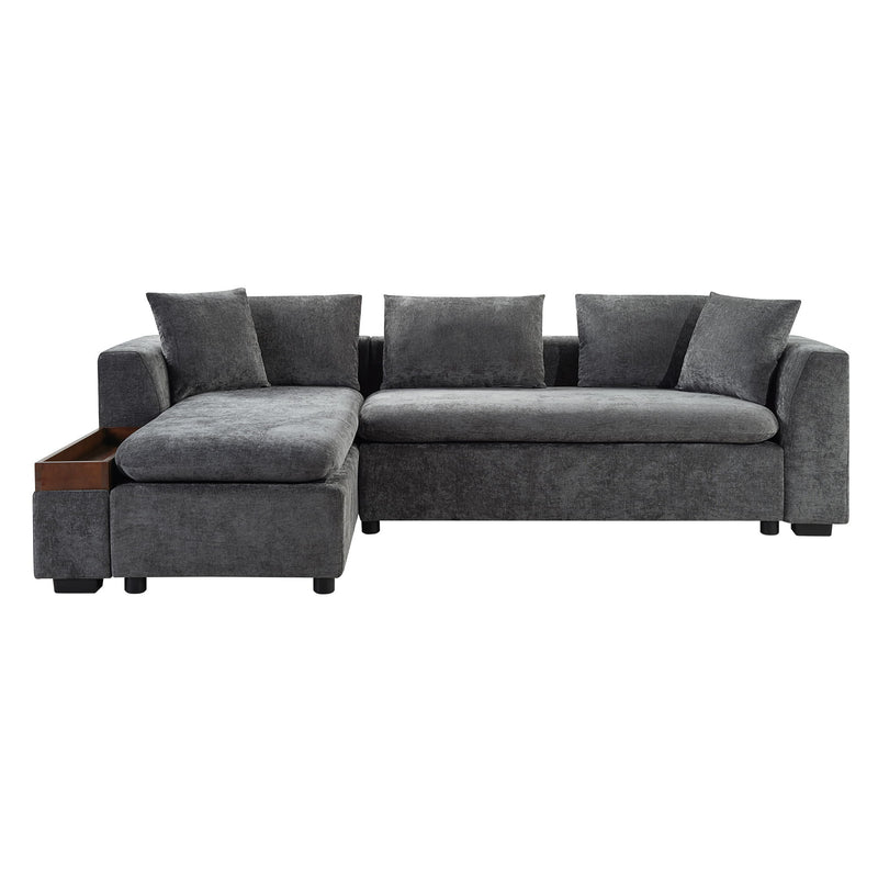 Modern L Shaped Sectional Sofa With Chenille Upholstery And Wooden Storage