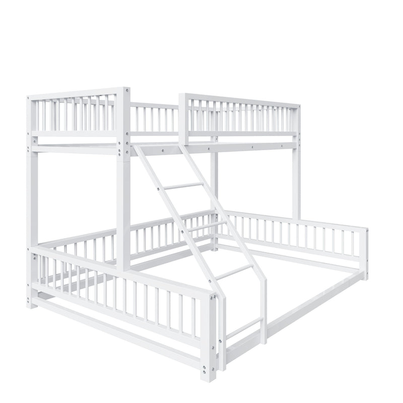 Bunk Bed Frame With Ladder And Safety Guardrails