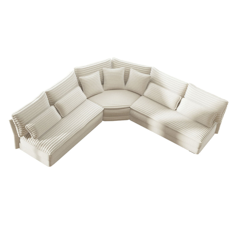 5 Seater L Shaped Sectional Sofa With Curved Corner, 7 Pillows