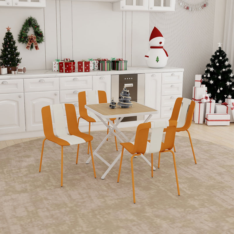 4 Piece Set Of Modern Striped Single Chairs With Folding Square Table