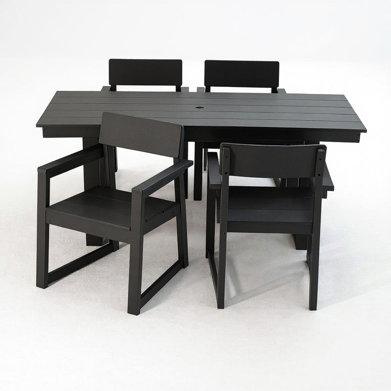 5 Piece Outdoor Dining Set, Table With Umbrella Hole And 4 Armrest Chairs