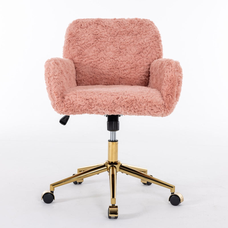 Office Chair, Artificial Rabbit Hair Home Office Chair With Metal Base, Adjustable Desk Chair Swivel Office Chair, Vanity Chair