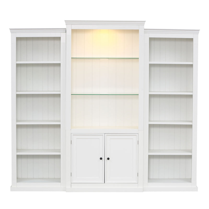 Retro Style 3 Piece Bookcase Display Cabinet With Adjustable LED Lighting, Tempered Glass Shelves - White