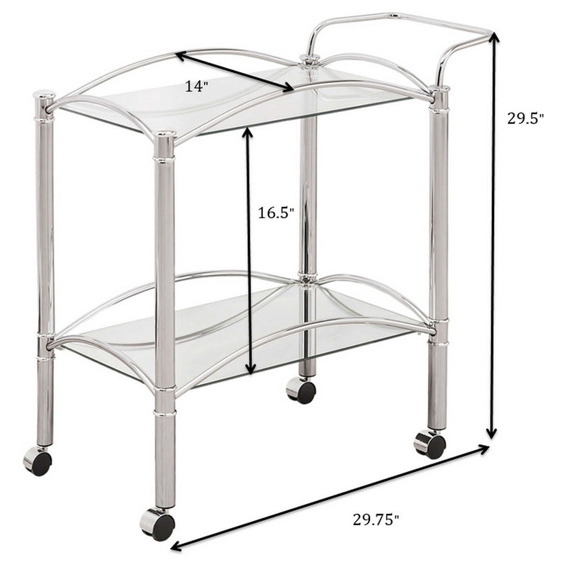 Porch & Den - 2 Tier Rectangular Glass Shelf Bar Cart With Glass - Chrome