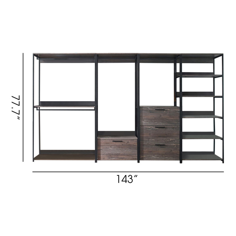 Monica - Wood Walk In Closet System, Powder Coated Metal Frame And Melamine - Rustic