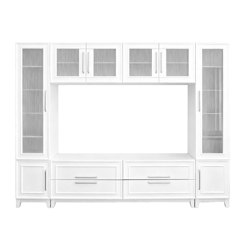 Wall Unit Entertainment Center With Glass Doors For TVs Up To 75" With Drawers For Living Room - White