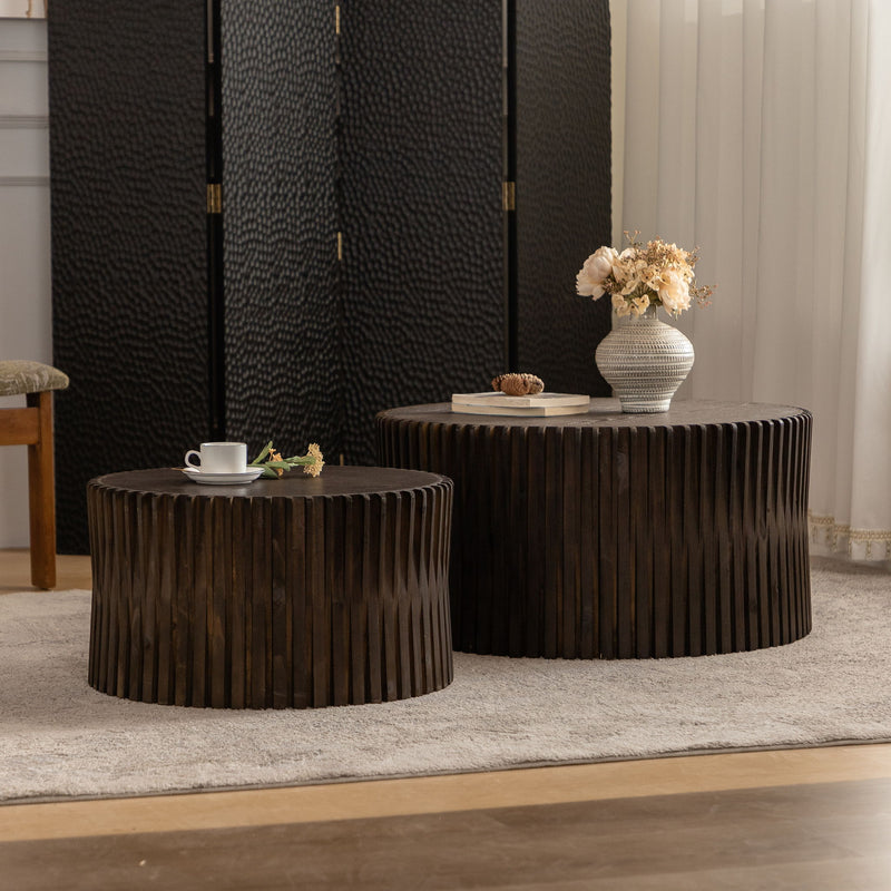 Cylindrical Coffee Table With Vertical Texture Relief