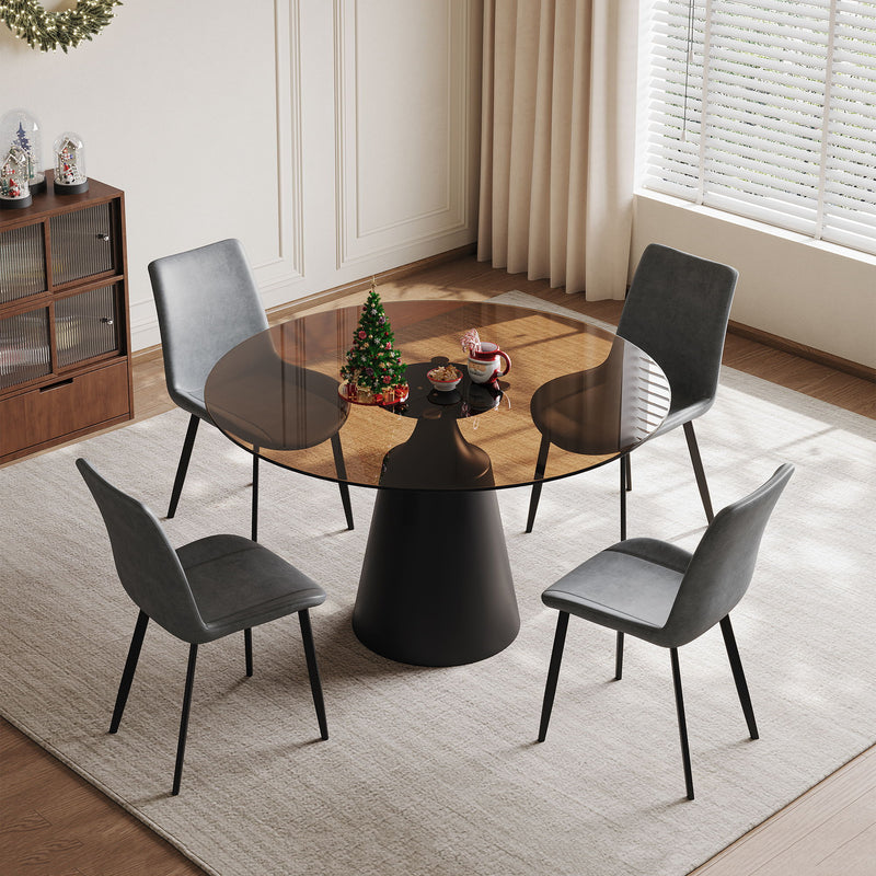 Round Dining Table And 4 Chair Set With Ergonomic Chairs - Black