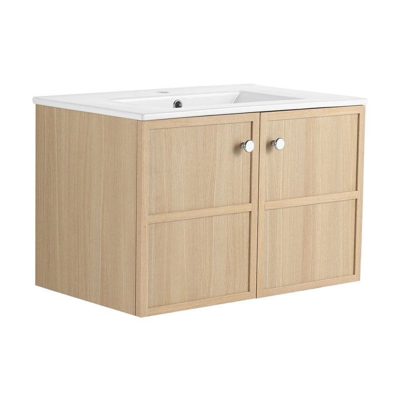 Wall Mounted Bathroom Vanity With Ceramic Sink And 2 Soft Closing Doors