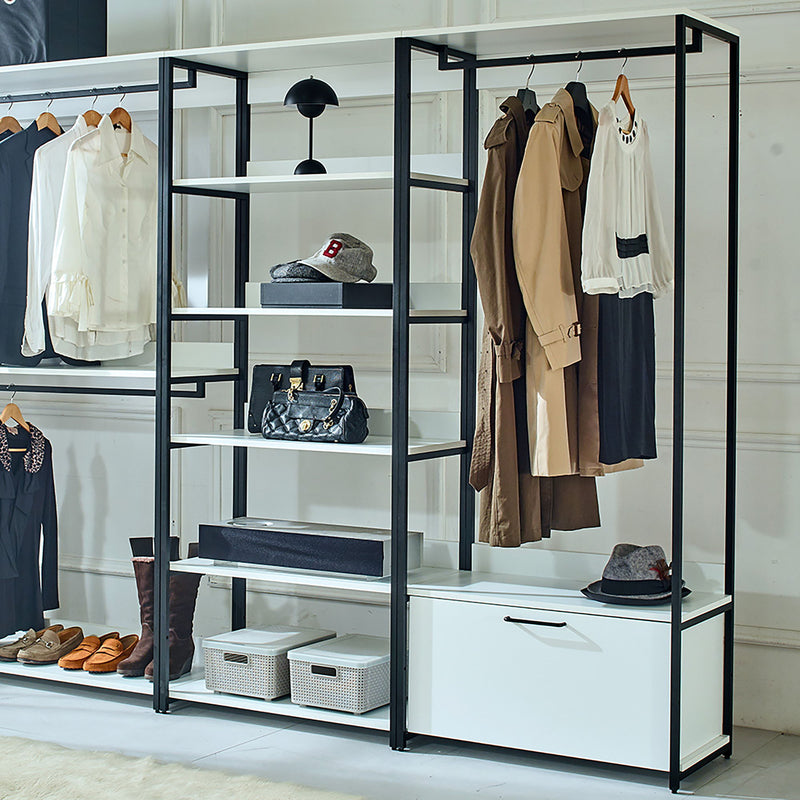 Fiona - Freestanding Walk In Wood Closet System With Metal Frame Durable Storage Solution Melamine - White