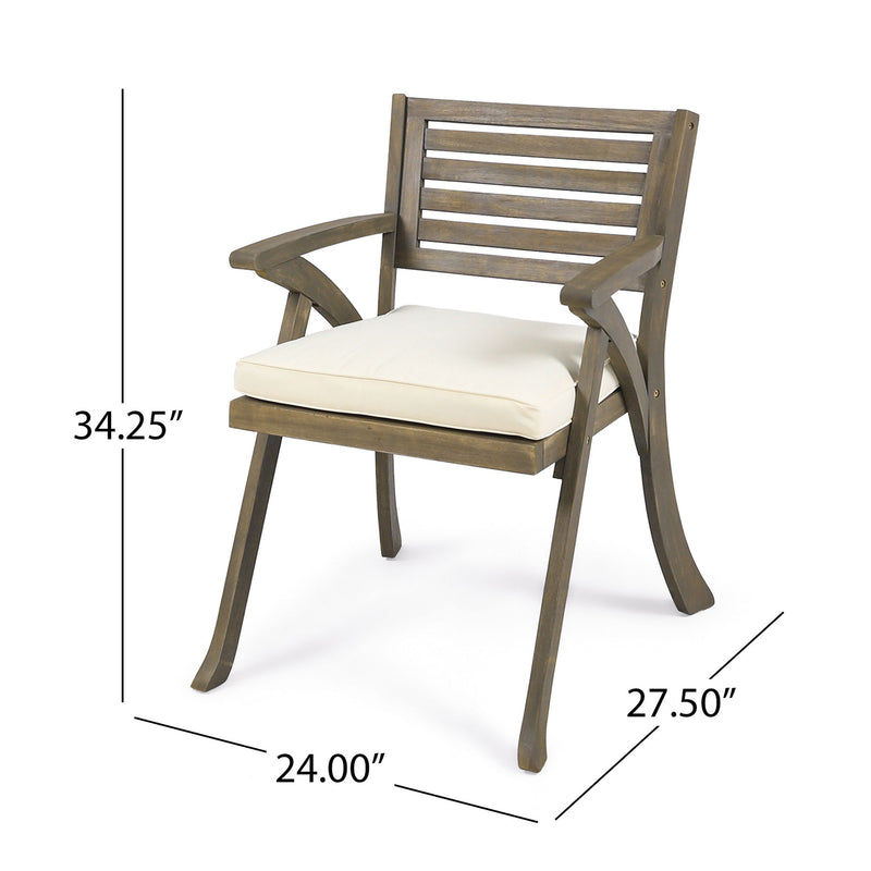 Helen - Outdoor Acacia Wood Dining Chair (Set of 2) - Gray / Creme