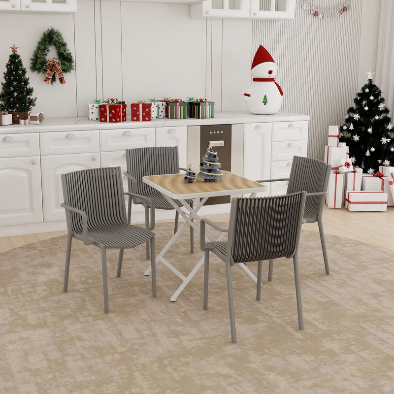 4 Modern Stackable Plastic Armchair Matched With Folding Square Table