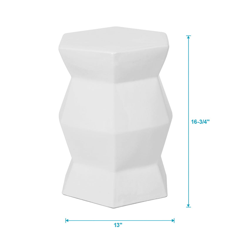 Contemporary Ceramic Drum Stool Indoor / Outdoor Side Table Glazed Accent Garden Stool - White
