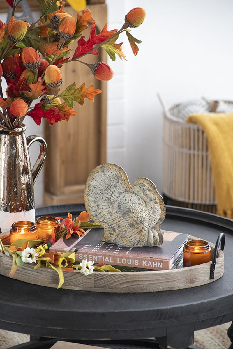 Resin Turkey With Pumpkin Rustic, For Harvest Festival Fall Festival & Thanksgiving Table Decorations (Set of 2) - Gray