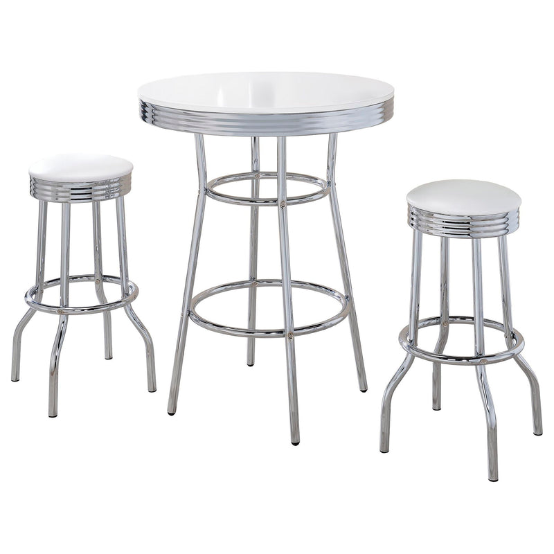 Midge - 3 Piece Round 1950S Bistro Pub Bar Table Set With Upholstery - White
