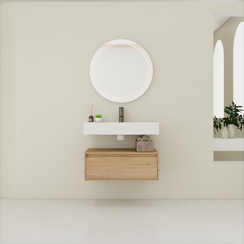 Wall Mounted Bathroom Vanity With Resin Sink And Soft Close Drawer In Imitative - Imitative Oak