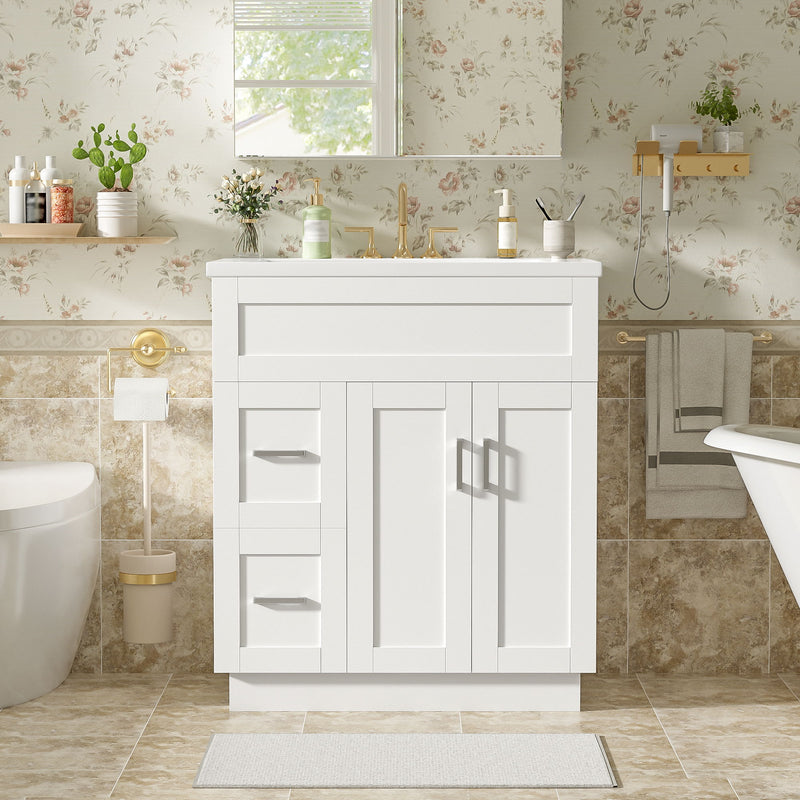 Bathroom Vanity With 2 Doors, 2 Drawers, Adjustable Shelf, Hidden Slides & Soft Close Hinges