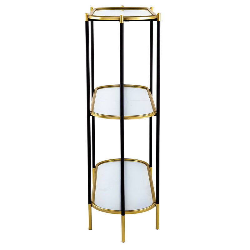 3 Tier Metal Console Table, Mirrored Shelf - Golden Black
