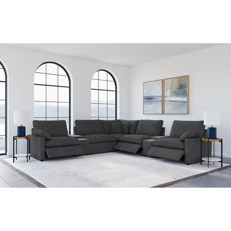 Modular Power Reclining With Lift Top Consoles, 7 Piece Configuration - Dark Gray