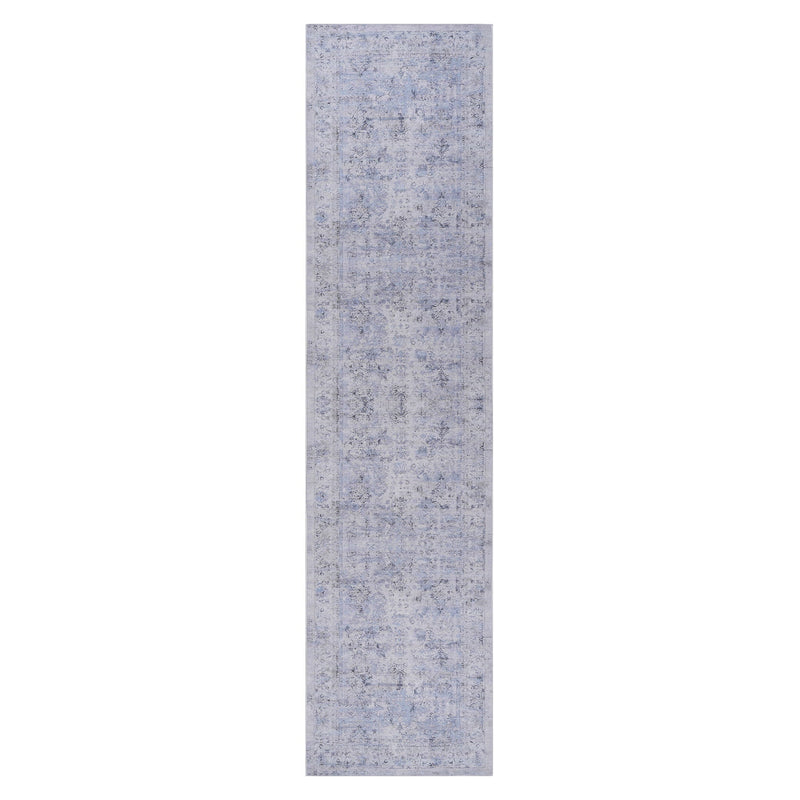 Maval - 2'6'' X 10' Washable Runner Rug - Blue / Cream