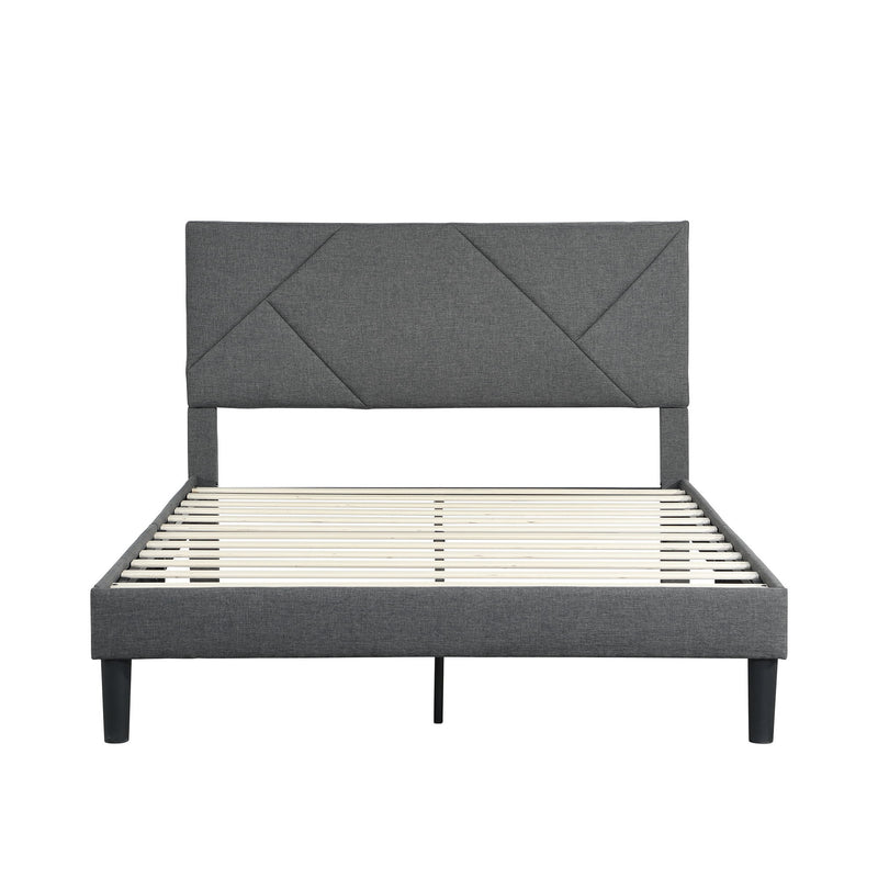 Upholstered Platform Bed Frame With Headboard, Wood Slat Support