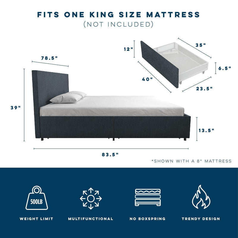 Kelly - King Upholstered Bed With Storage - Navy
