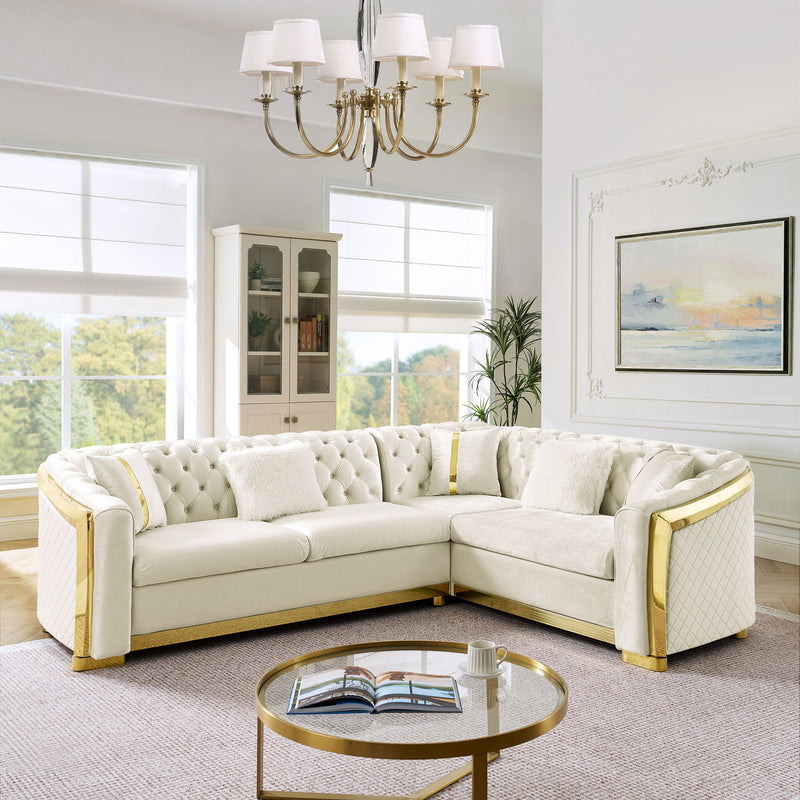 L Shaped Chesterfield Sectional Sofa With Stainless Steel Accents