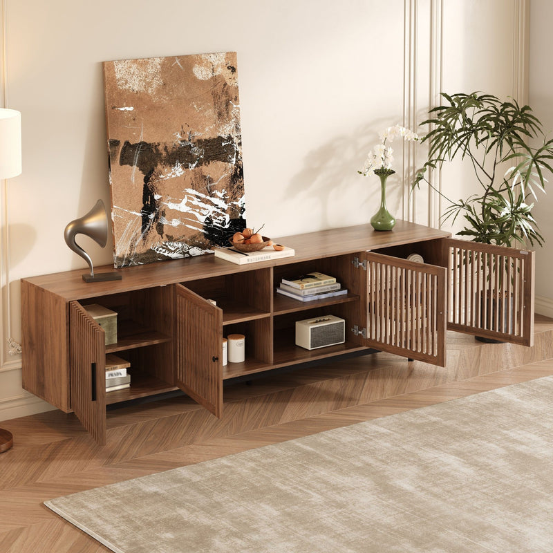 TV Stand For TVs, Entertainment Center With Closed Storage & Cable Management, Soft Closing Hinges - Walnut