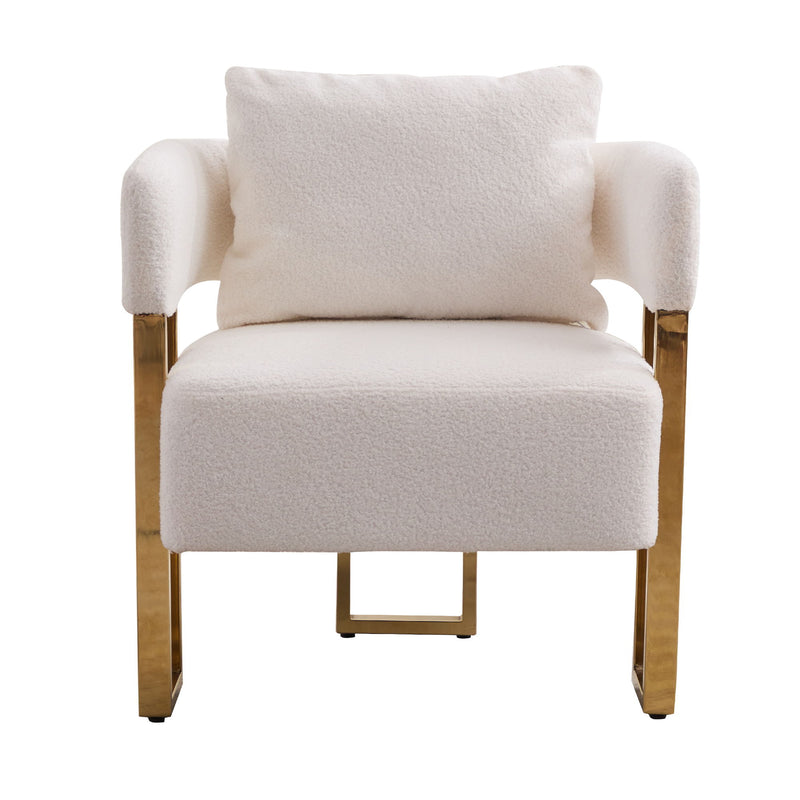 Modern Decorative Chair Teddy Fleece Upholstered And Metal Foot
