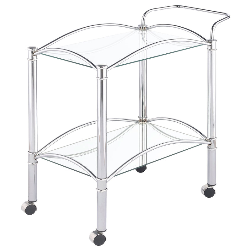 Porch & Den - 2 Tier Rectangular Glass Shelf Bar Cart With Glass - Chrome