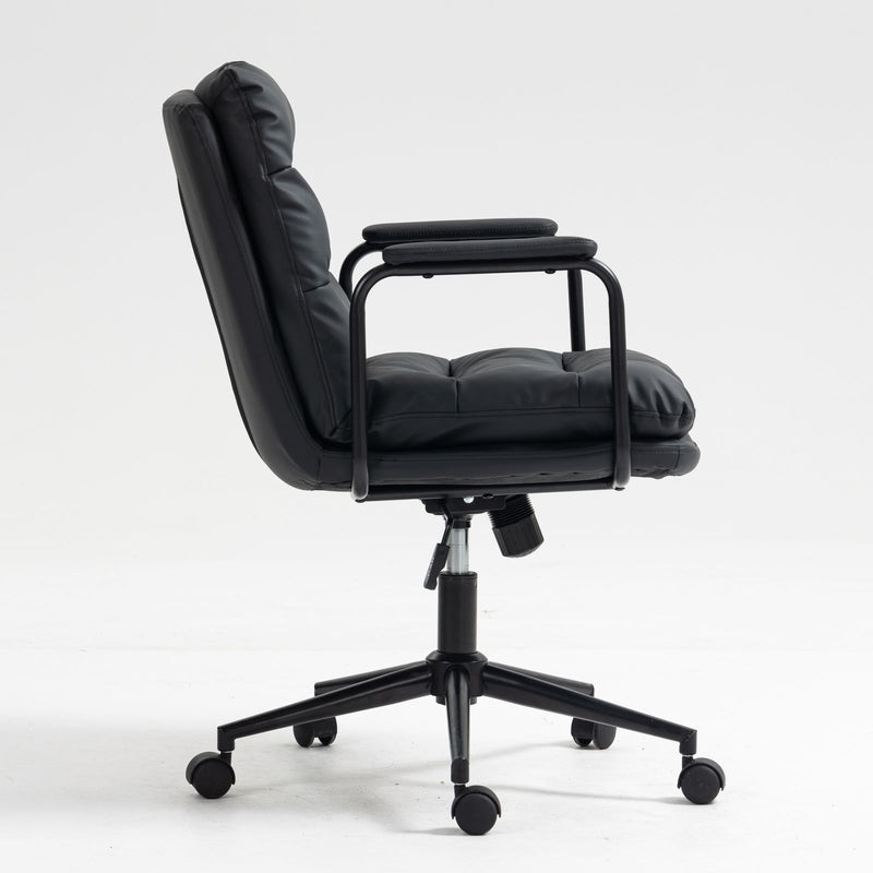 Office Chair, Mid Back Home Office Desk Task Chair With Wheels And Arms Ergonomic Computer Rolling Swivel Chair With Padded Armrest