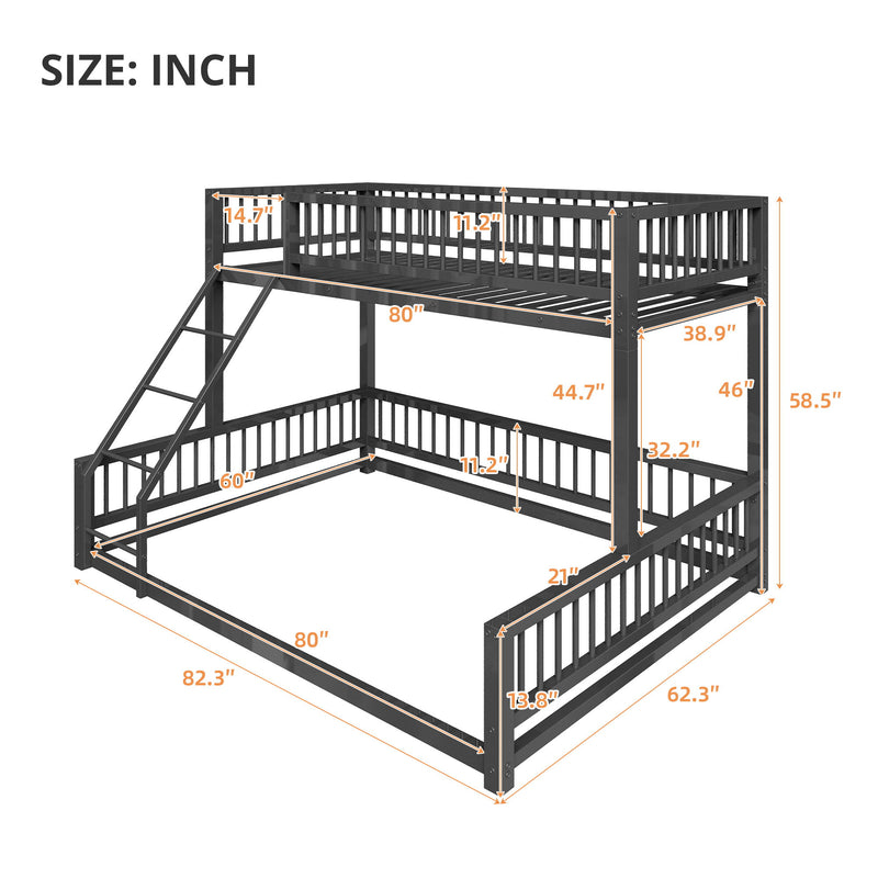 Bunk Bed Frame With Ladder And Safety Guardrails