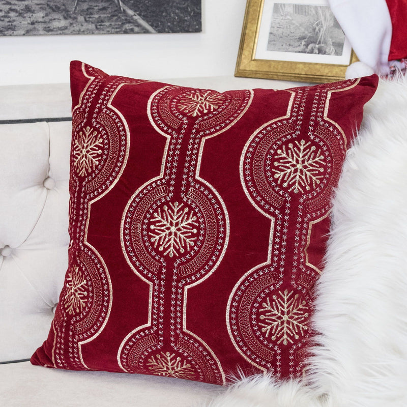 Holiday Throw Pillow With Snowflake Embroidery