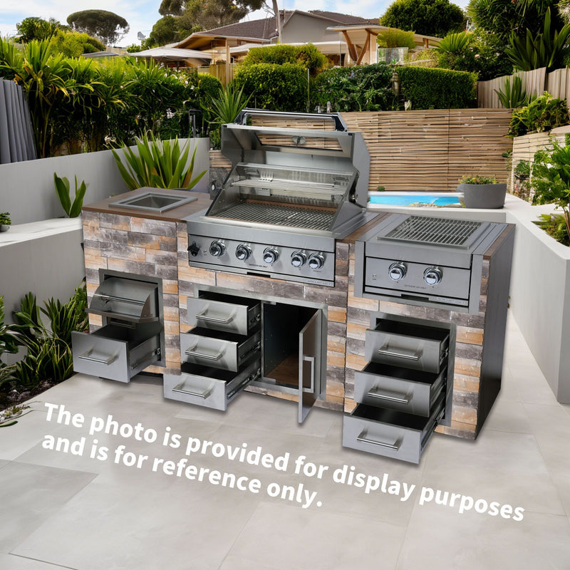Built-In Outdoor Kitchen LPG Gas Grill 60000 Btu, Drop-In Ice Box With BBQ Tool Set - Silver