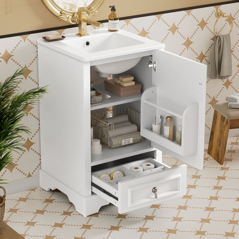 Bathroom Vanity With Sink, Soft Close Door, Adjustable U-Shaped Shelf