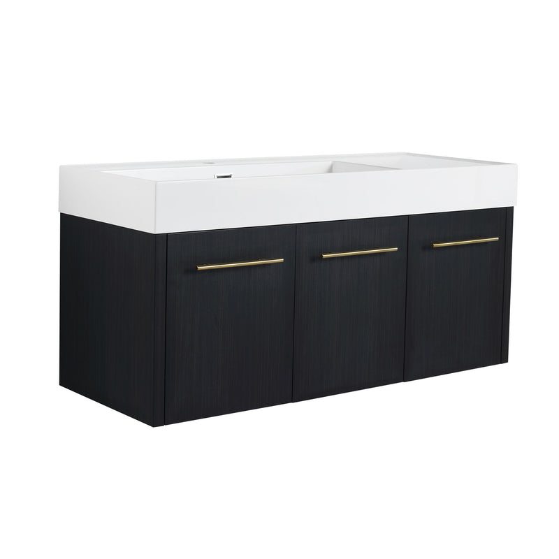 Contemporary 48" Wall Mounted Bathroom Vanity With Resin Sink And Soft Closing Doors And Line - Black Chestnut