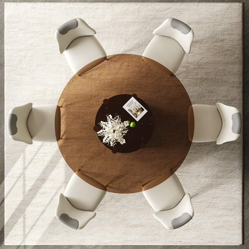 Modern Round Dining Table Set With Glass Top And Steel Legs