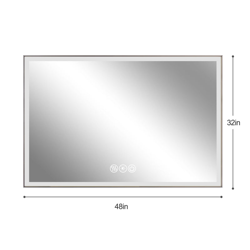 Modern LED Bathroom Vanity Mirror With Aluminum Frame, 45° Beveled Lights, Anti Fog - Silver