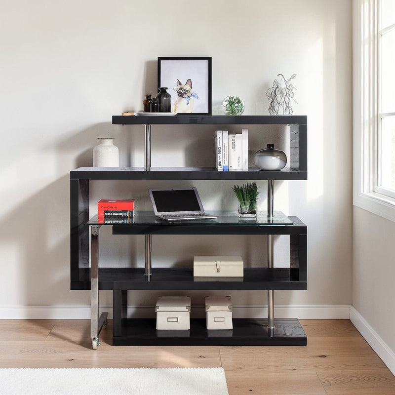 Buck II - Clear Glass, Chrome High Gloss Writing Desk With Shelf