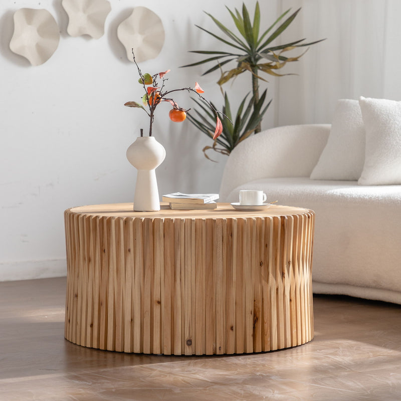 Cylindrical Coffee Table With Vertical Texture Relief