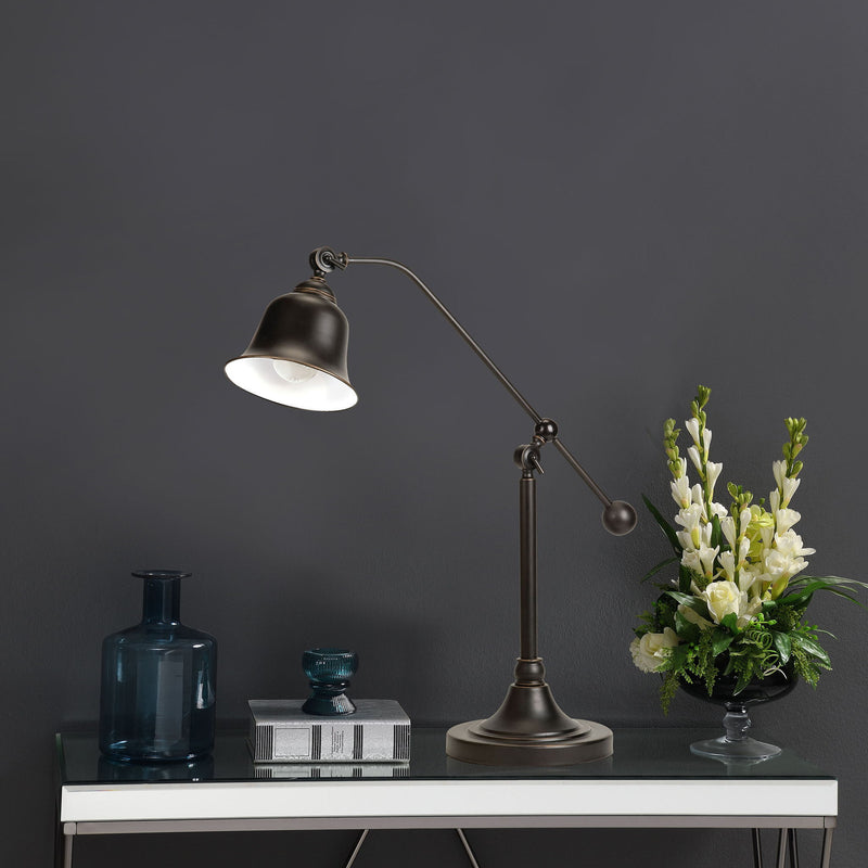 Edmond - Bell Down Table Lamp With Shade - Brown