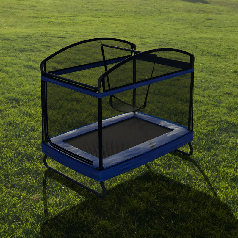 Outdoor Square Trampoline For Kids And Adults With Protective Net And Swing 4 X 6Ft - Black / Blue