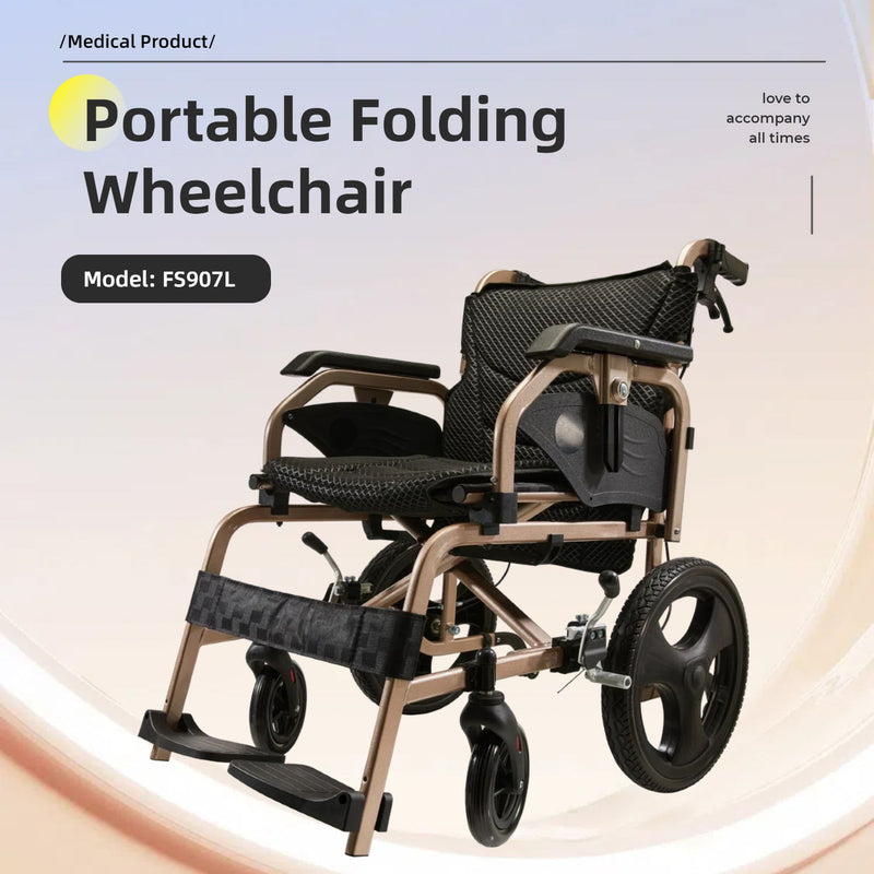 Lightweight Foldable Transport Wheelchair For Adults, Square Tube Design