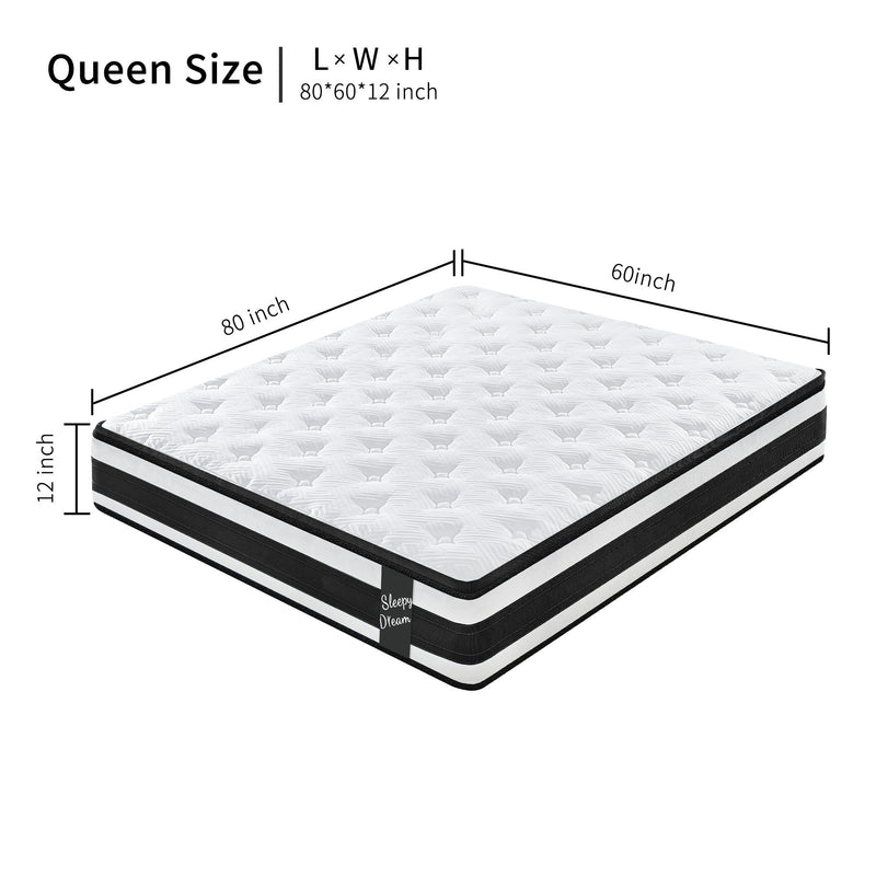 12" Breathable Hybrid Mattress, Memory Foam, Individual Pocket Springs