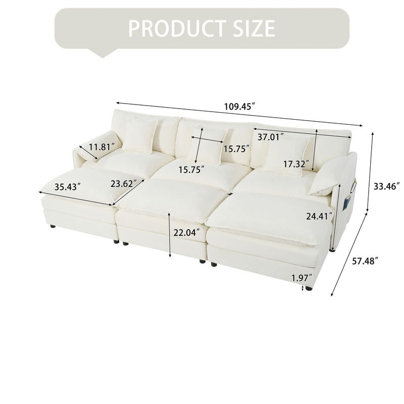 Modern Comfy Deep Seat Modular Sectional Sofa Cloud Couch With Ottoman