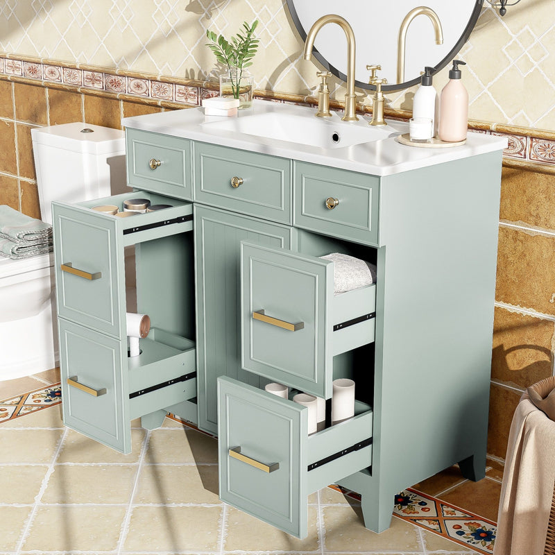 Bathroom Vanity With Ceramic Sink, Soft Close Doors, Adjustable Shelves
